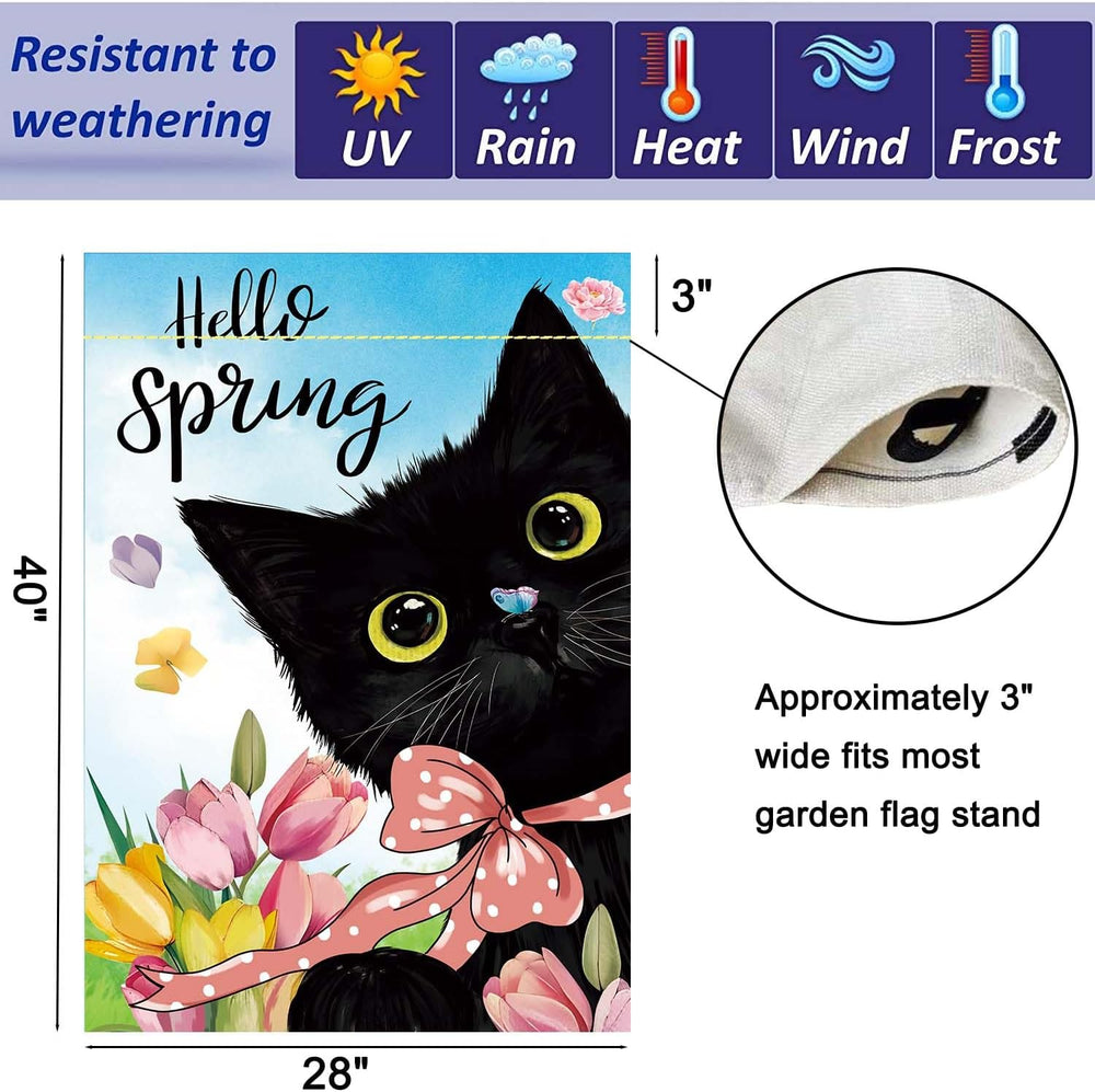 Cat Garden Flags Set of 11, Double Sided 28 x 40 Inch Black Cat House Flags