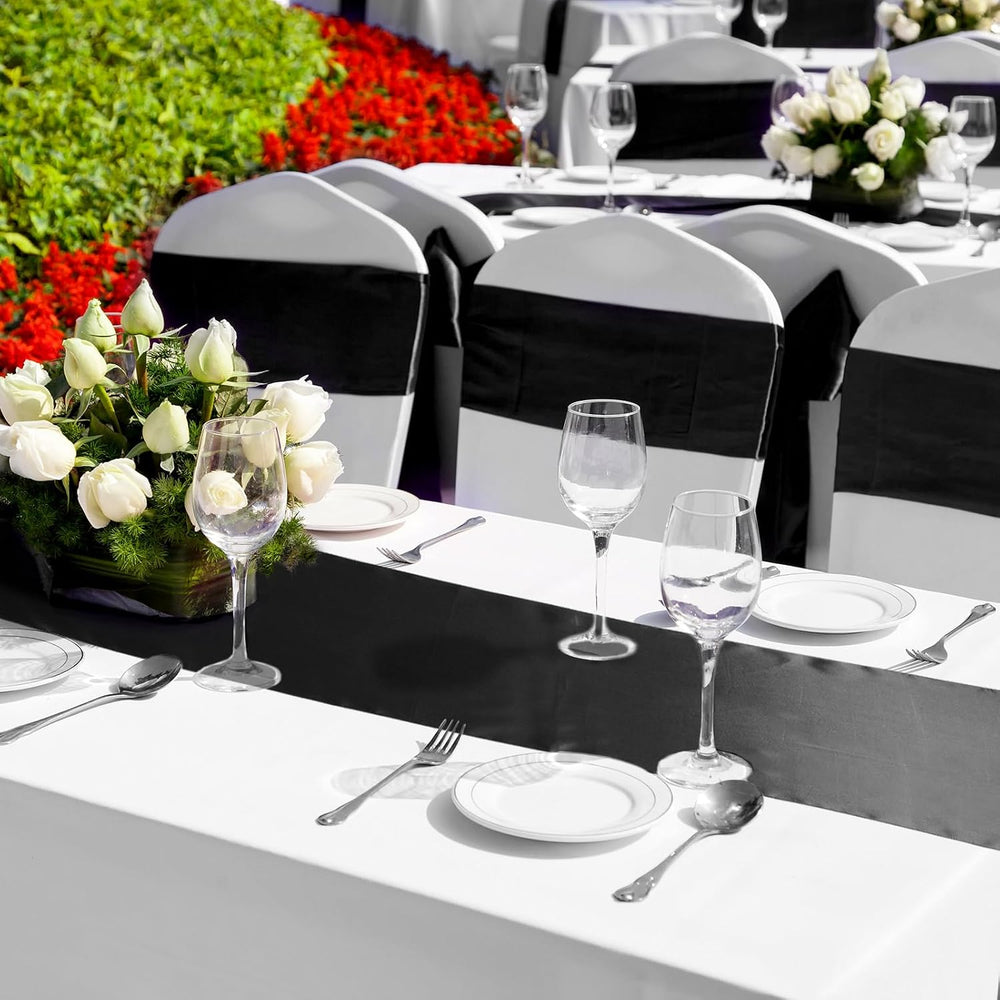 Bencailor 24 Pcs Black Satin Table Runners Bulk, 12 x 108 Inch