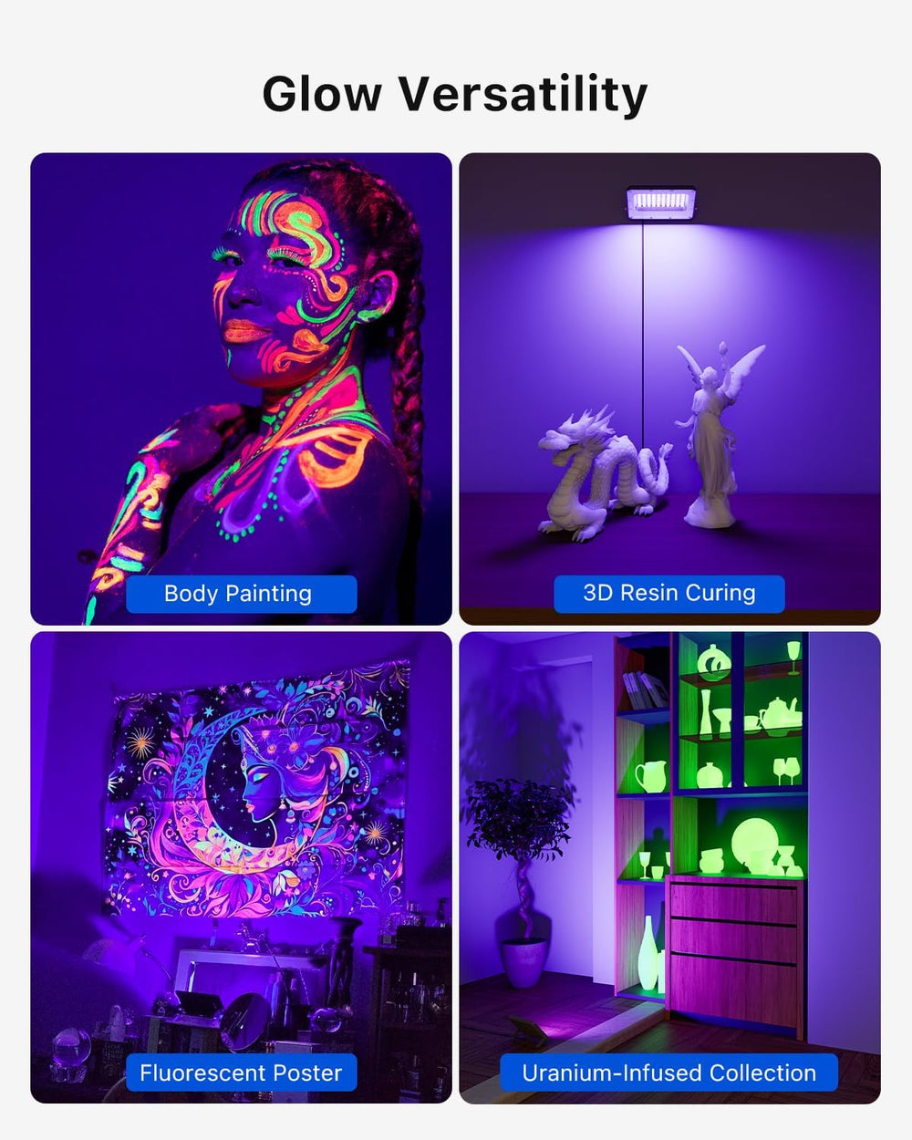 2 Pack 120V UV Flood Lights with Switch for Halloween Yard Display