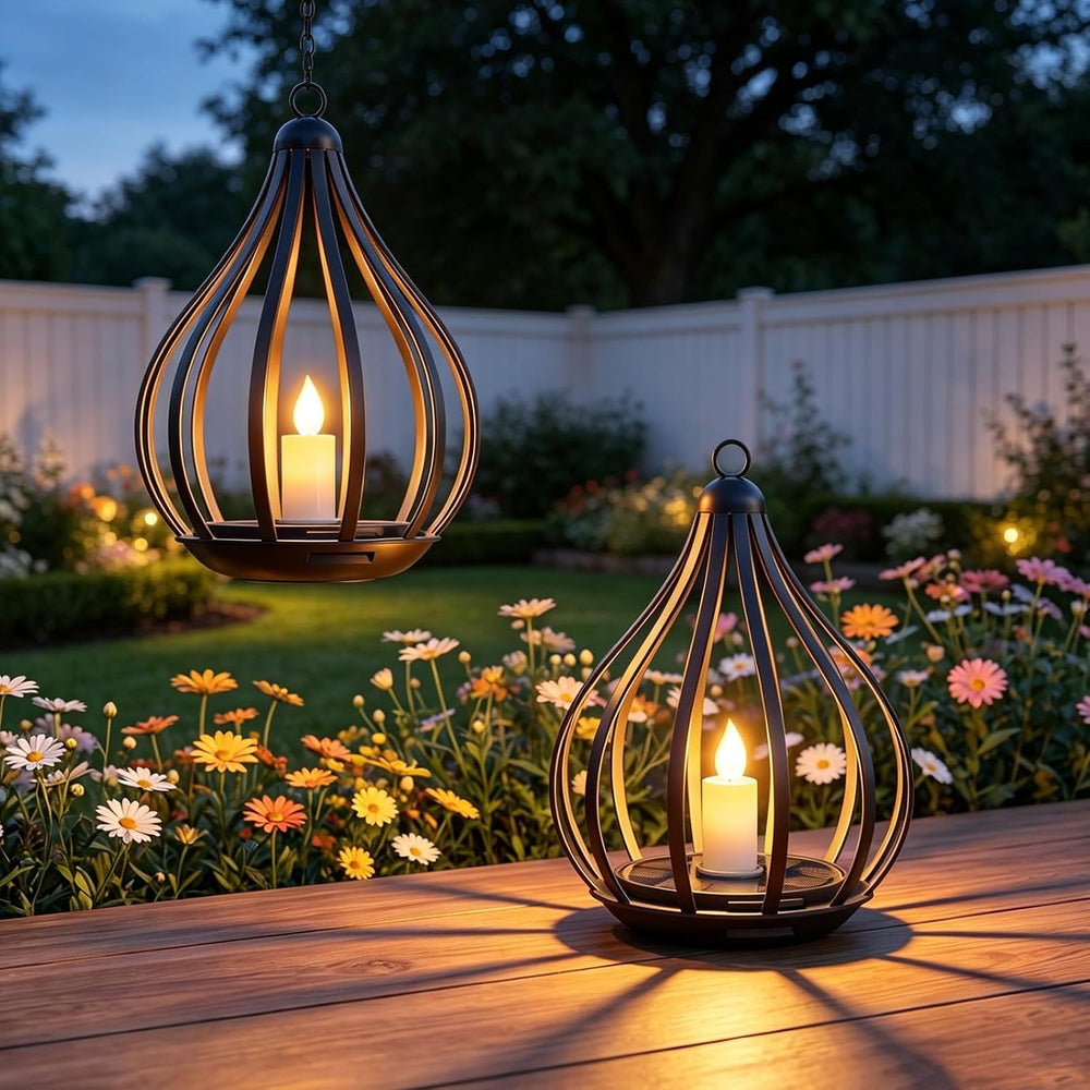 Solar Lanterns Outdoor Waterproof Hanging Solar Lights Outdoor Decor 2 Pack