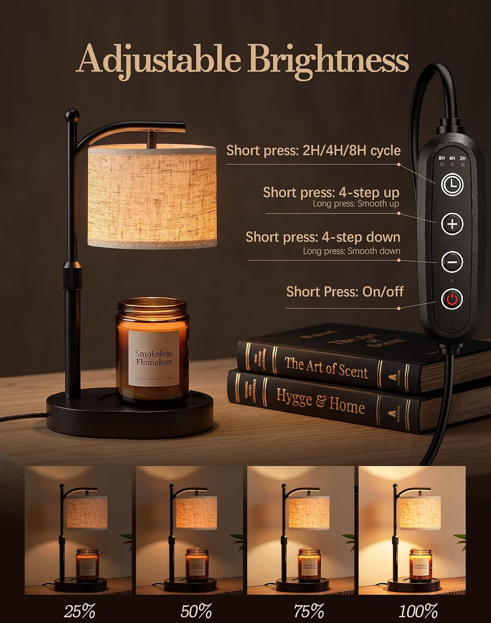 Adjustable Height Candle Warmer Lamp with Timer & Dimmer with 2 Bulbs
