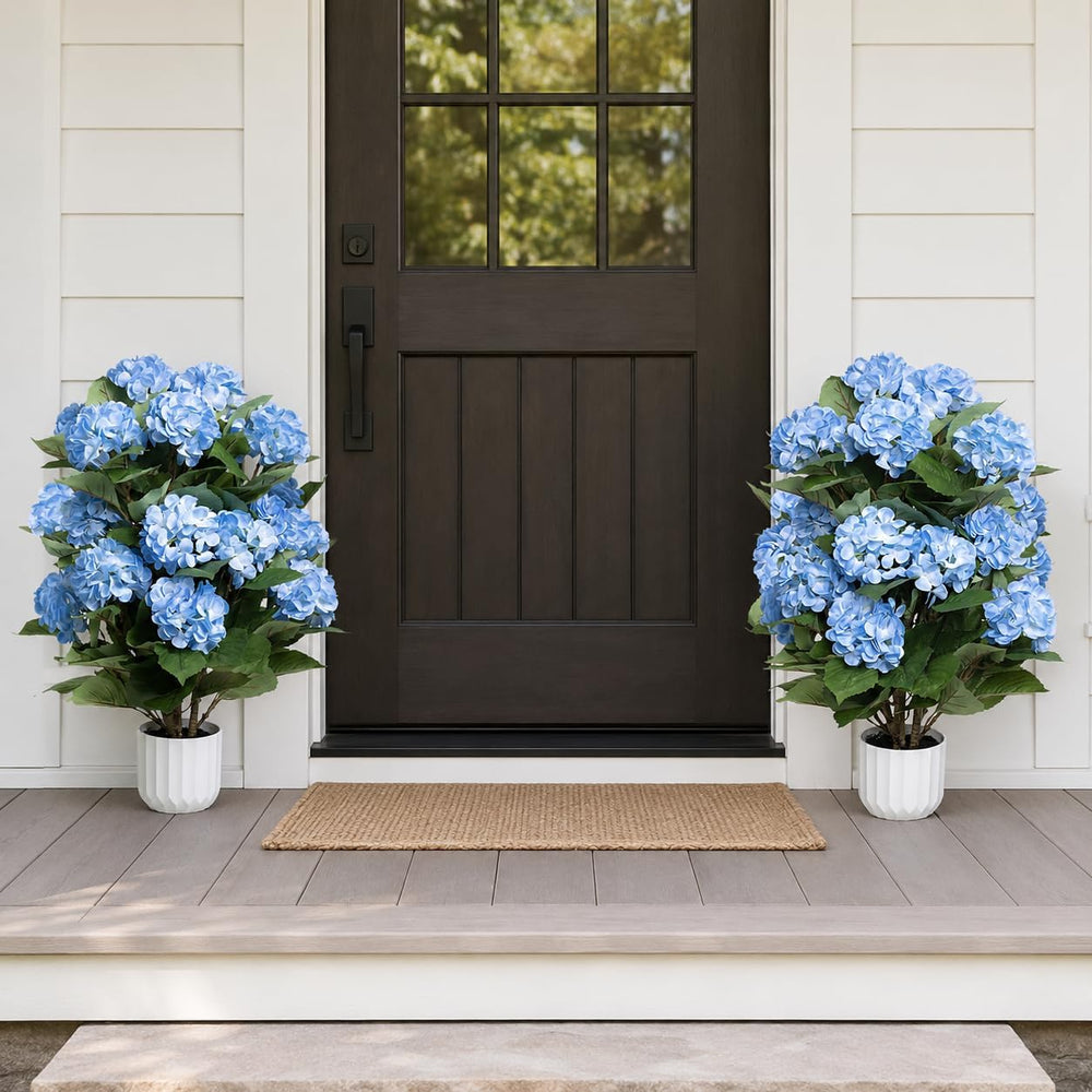 Hydrangea Artificial Flowers, 2 Pack 30in Blue Potted Plants, UV Resistant