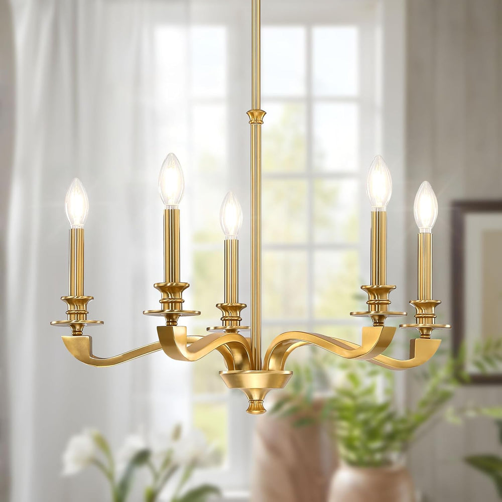 Gold Chandeliers for Dining Room, 25.5 Inch Vintage Gold Chandelier Light Fix...