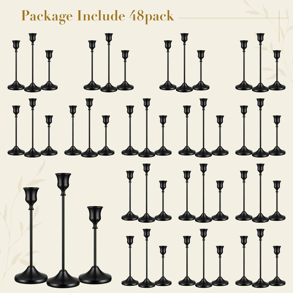 48 PCS Black Metal Taper Candle Holders Set,Brass Vintage Metal Candlestick