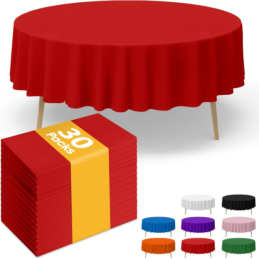 Niuara Red Plastic Table Cloth - 30 Pack 84" Round Disposable Tablecloth...