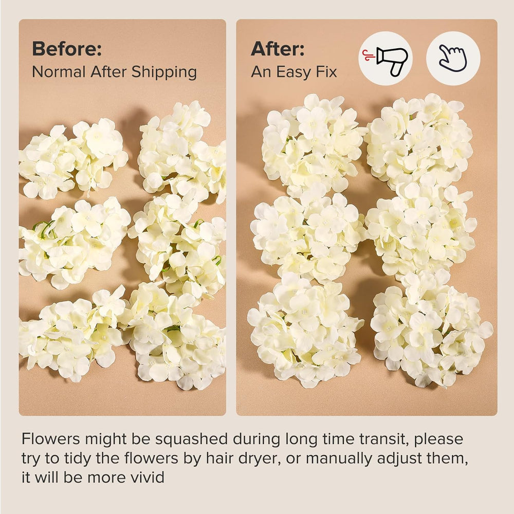 Auihiay 64Pcs Champagne Artificial Hydrangea Flowers,Silk Hydrangeas
