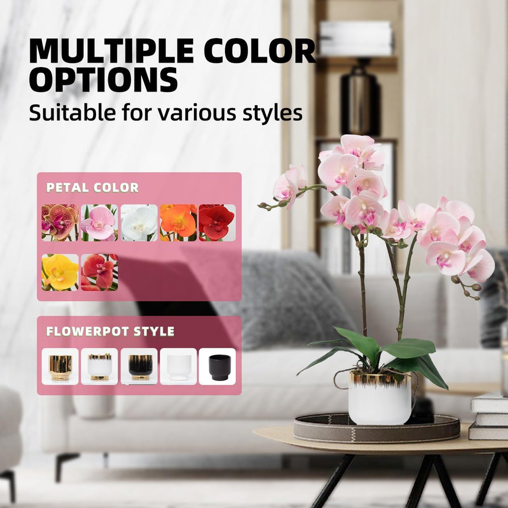 CXGS Orchids Artificial Flowers Real Touch Fake Flowers in Ceramic Pot 20&quo...