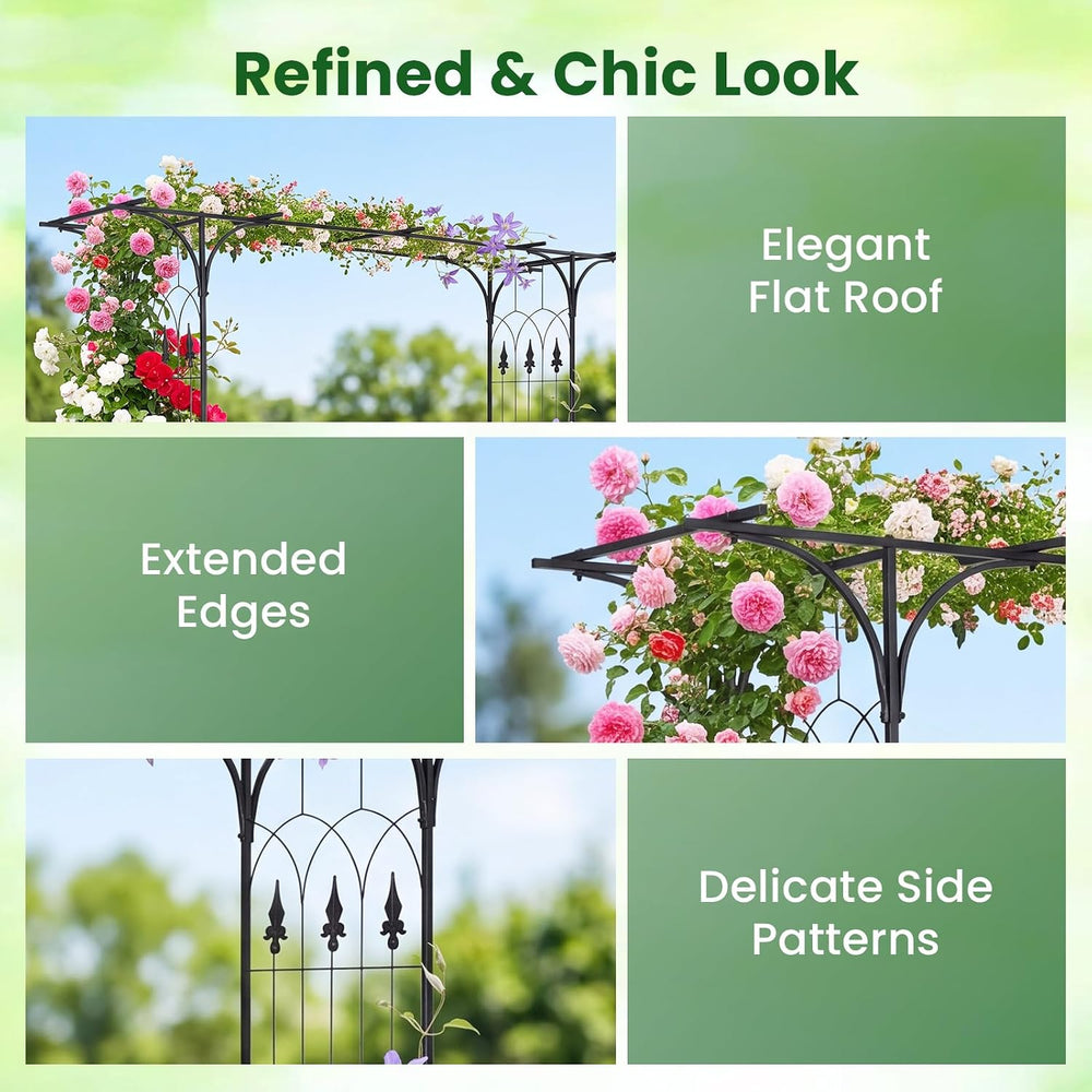 Happygrill 7 FT Metal Garden Arbor with Flat Top Design