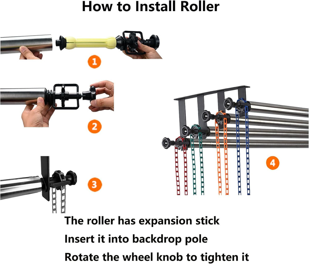 Photography Backdrop Roller Support System, 4 Rollers, Wall/Celing/Light Stan...