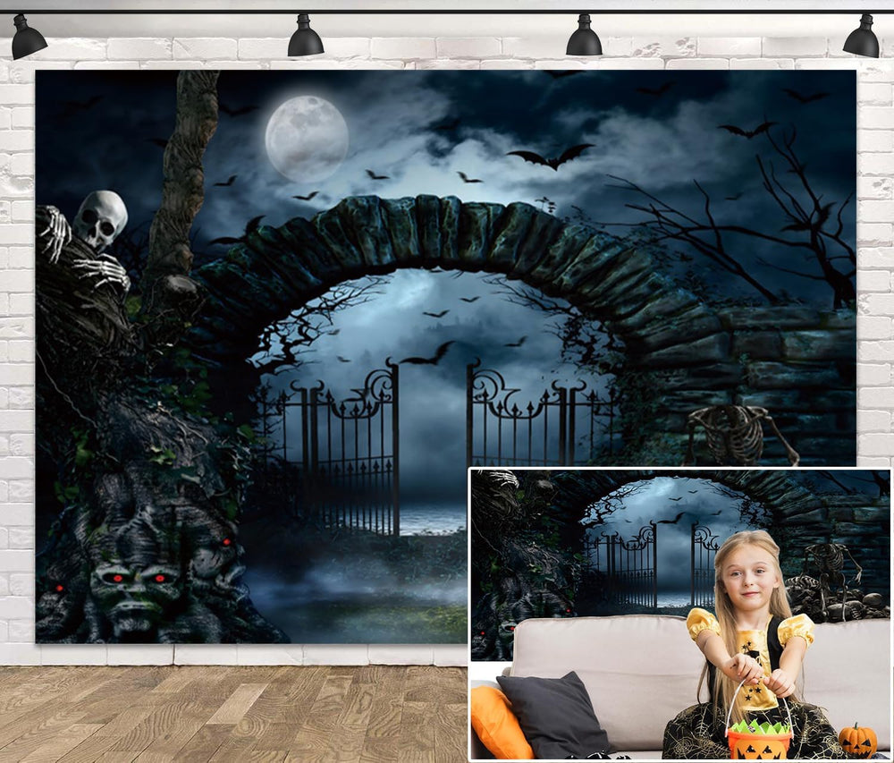 Halloween Backdrop 10x8ft Horror Graveyard Full Moon Night Photo Backdrops