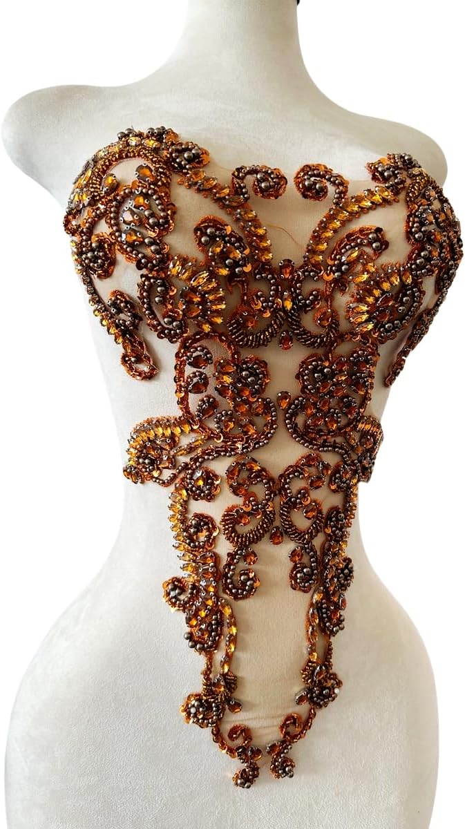 Handmade Rhinestones lace Trim Patches handsewing Beads Applique for Dress DI...