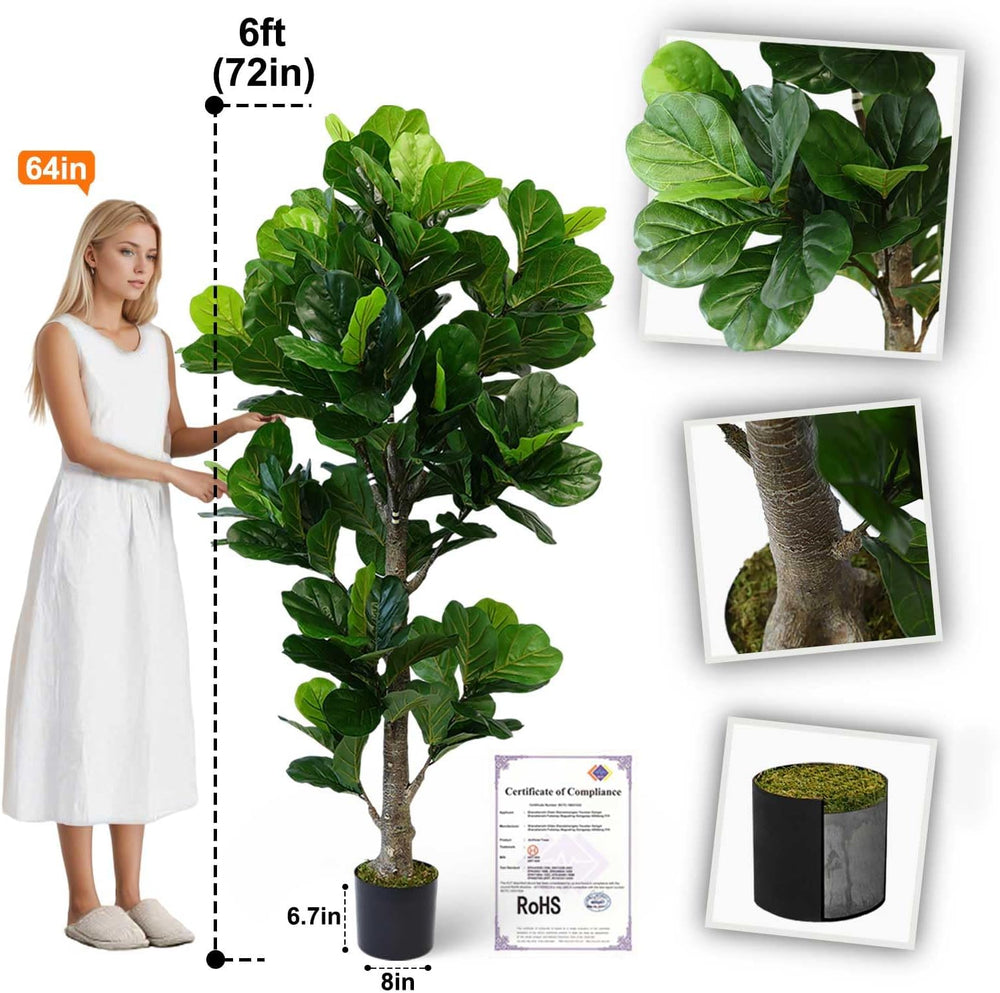 Aveyas 6ft Artificial Fiddle Leaf Fig Tree for Home Decor, 6 Feet Large Faux ...