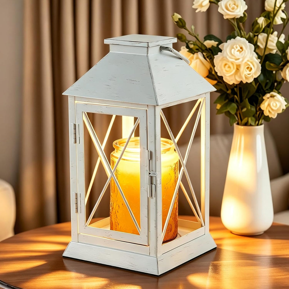 Candle Warmer Lamp with Timer, Farmhouse Rustic Lantern-White