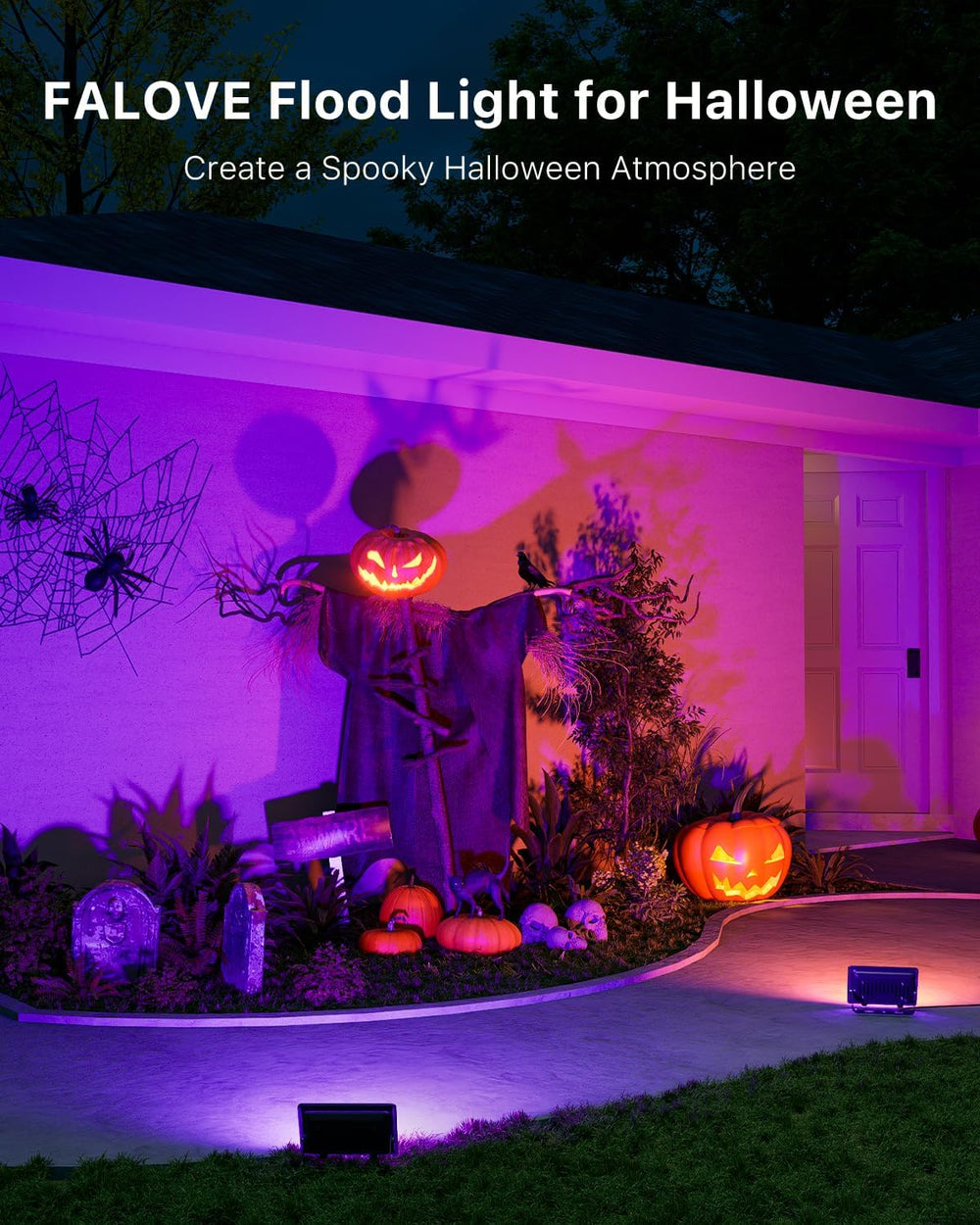 4 Pack Smart RGBW Flood Lights by App Control for Halloween Decor