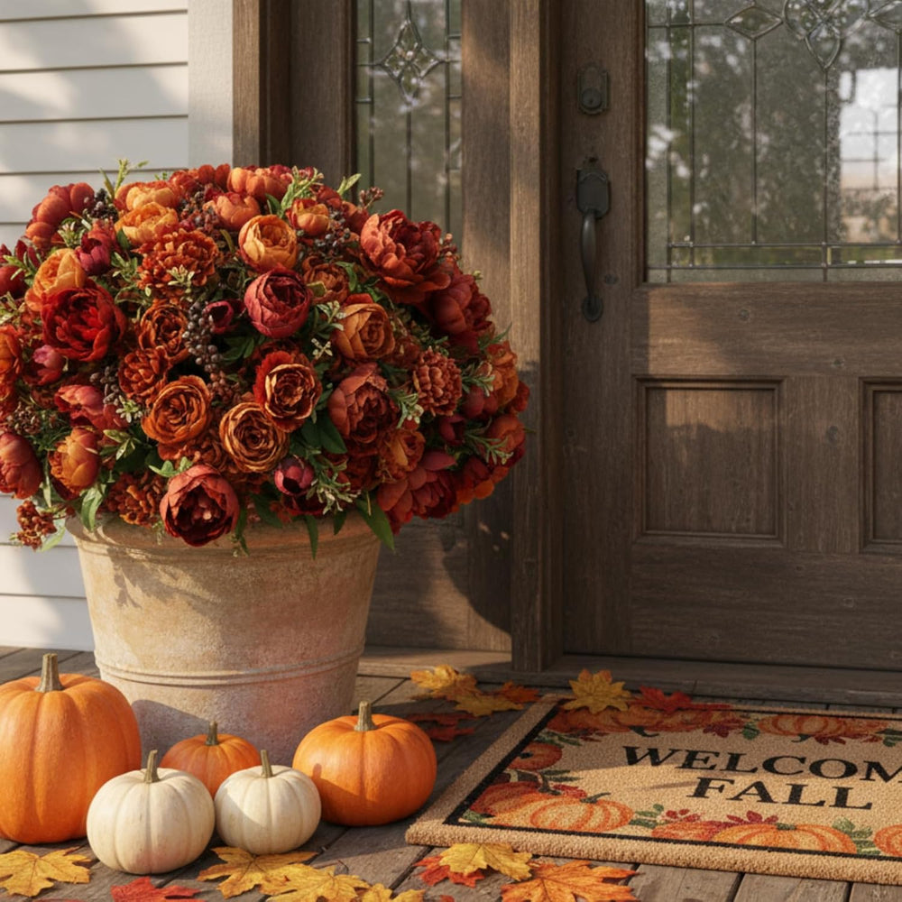 XunYee 12 Bundles Fall Thanksgiving Burnt Orange Terracotta Flowers Bulk