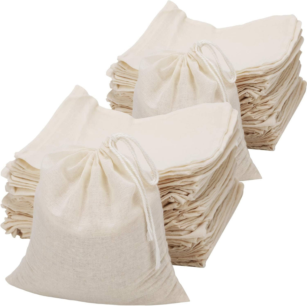 Pangda 100 Pcs Cotton Muslin Drawstring Bags for Storage, 7.9 x 7 Inches