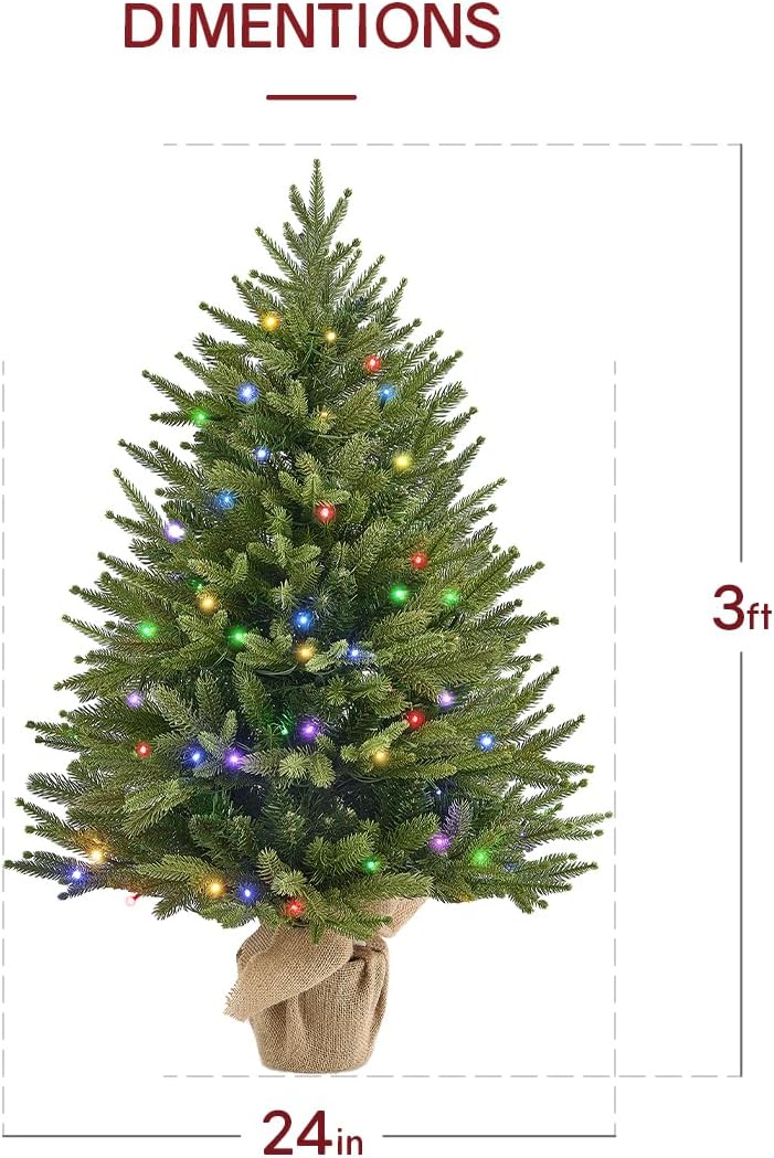 Somikis 3ft Pre-Lit Artificial Mini Christmas Tree for Tabletop Desk Decor