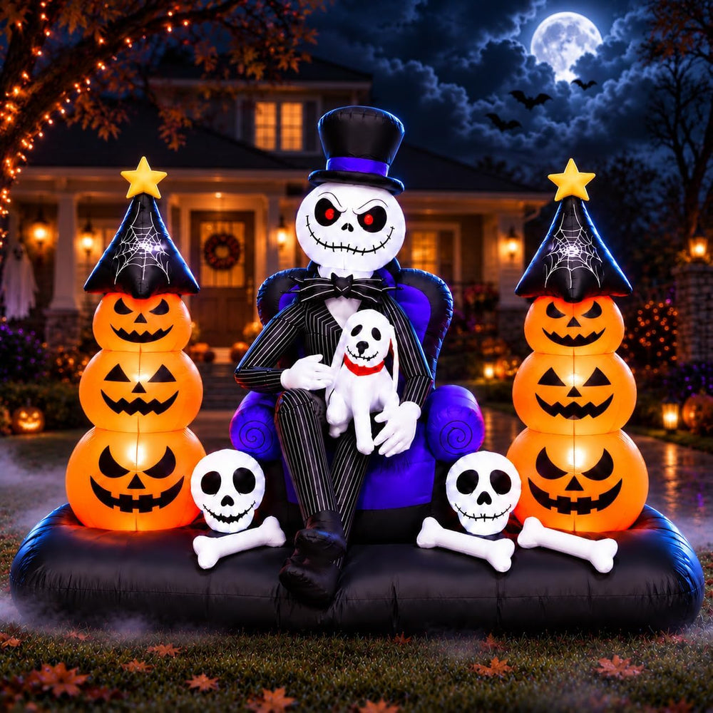 8FT Halloween Inflatables Outdoor Decorations, LED Lighted Inflatable Skeleto...