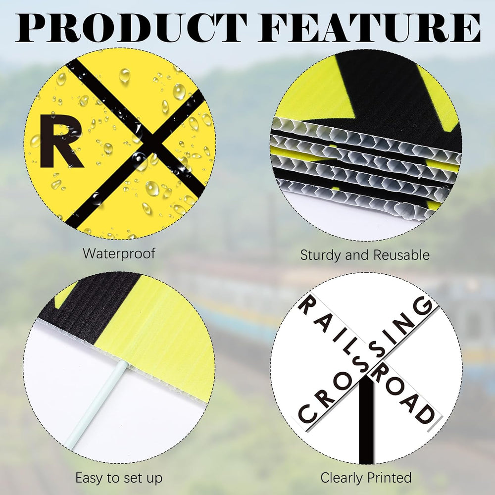 Yalikop 4 Pcs Train Party Decoration for Railroad Crossing Sign Decor