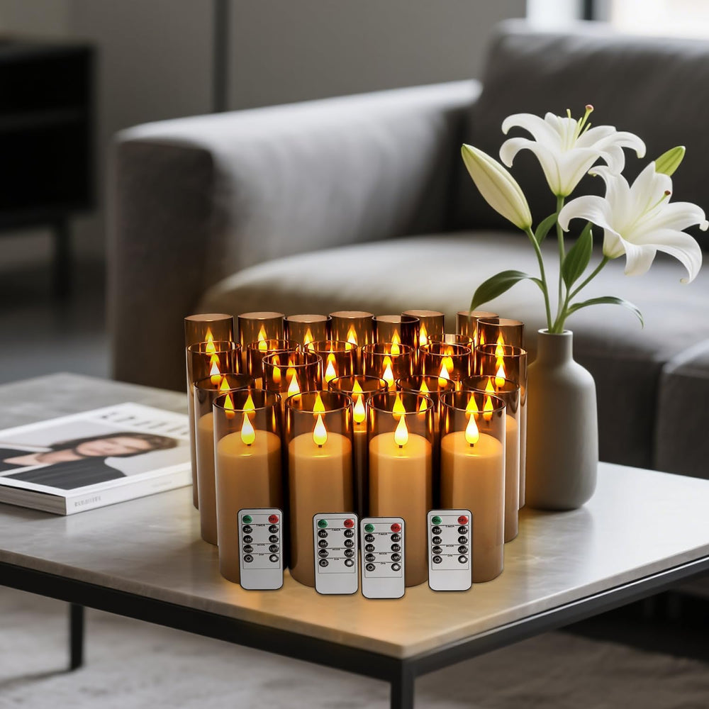 24 Pack LED Gray Flameless Candles with Remote, 3D Flickering Battery Operate...
