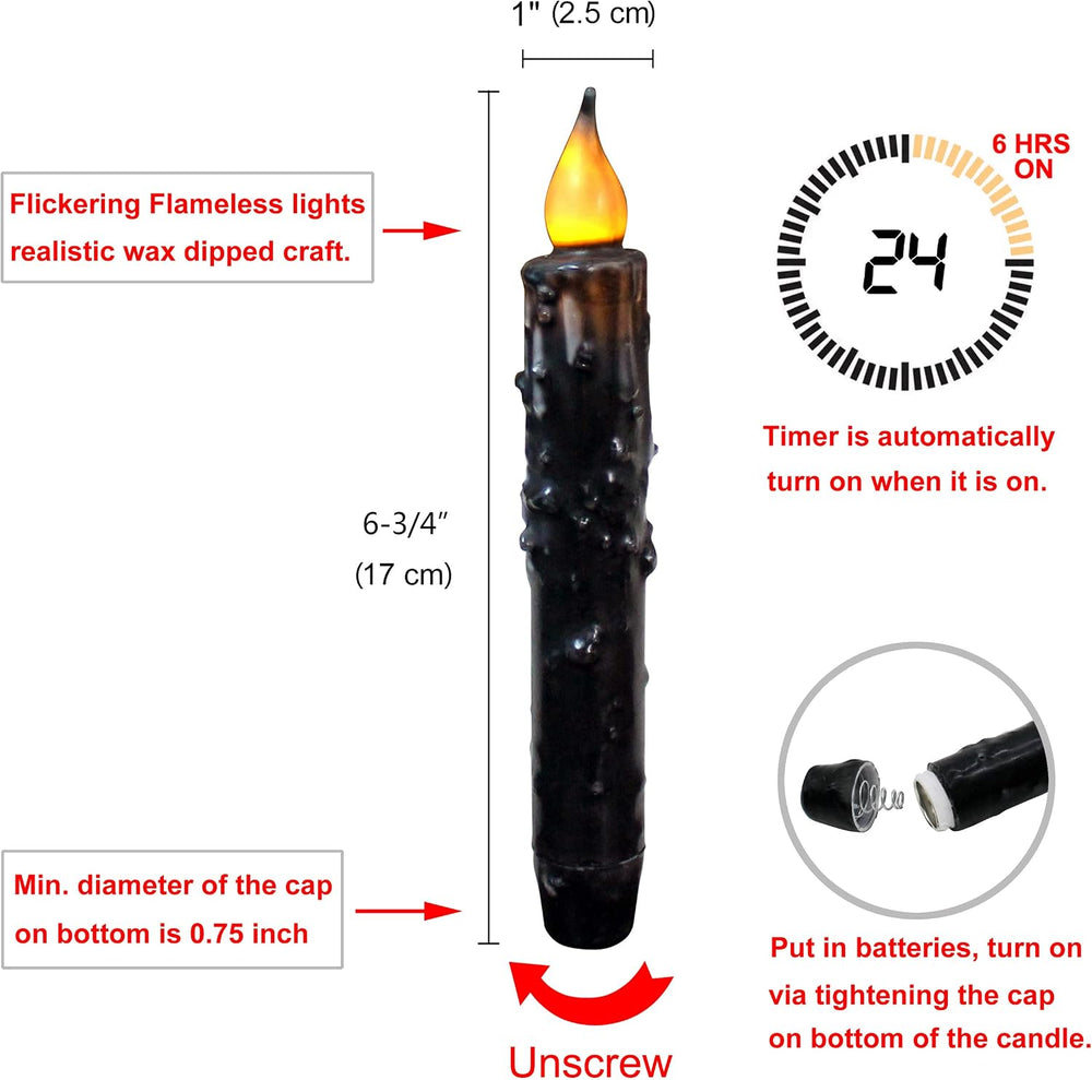 CVHOMEDECO. Real Wax Hand Dipped Battery Operated LED Timer Taper Candles Rus...