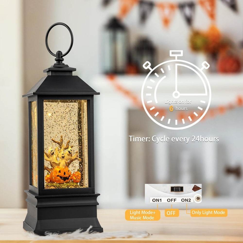 Halloween Snow Globe Lantern Water Glittering Spooky Ghosts in Pumpkins with ...