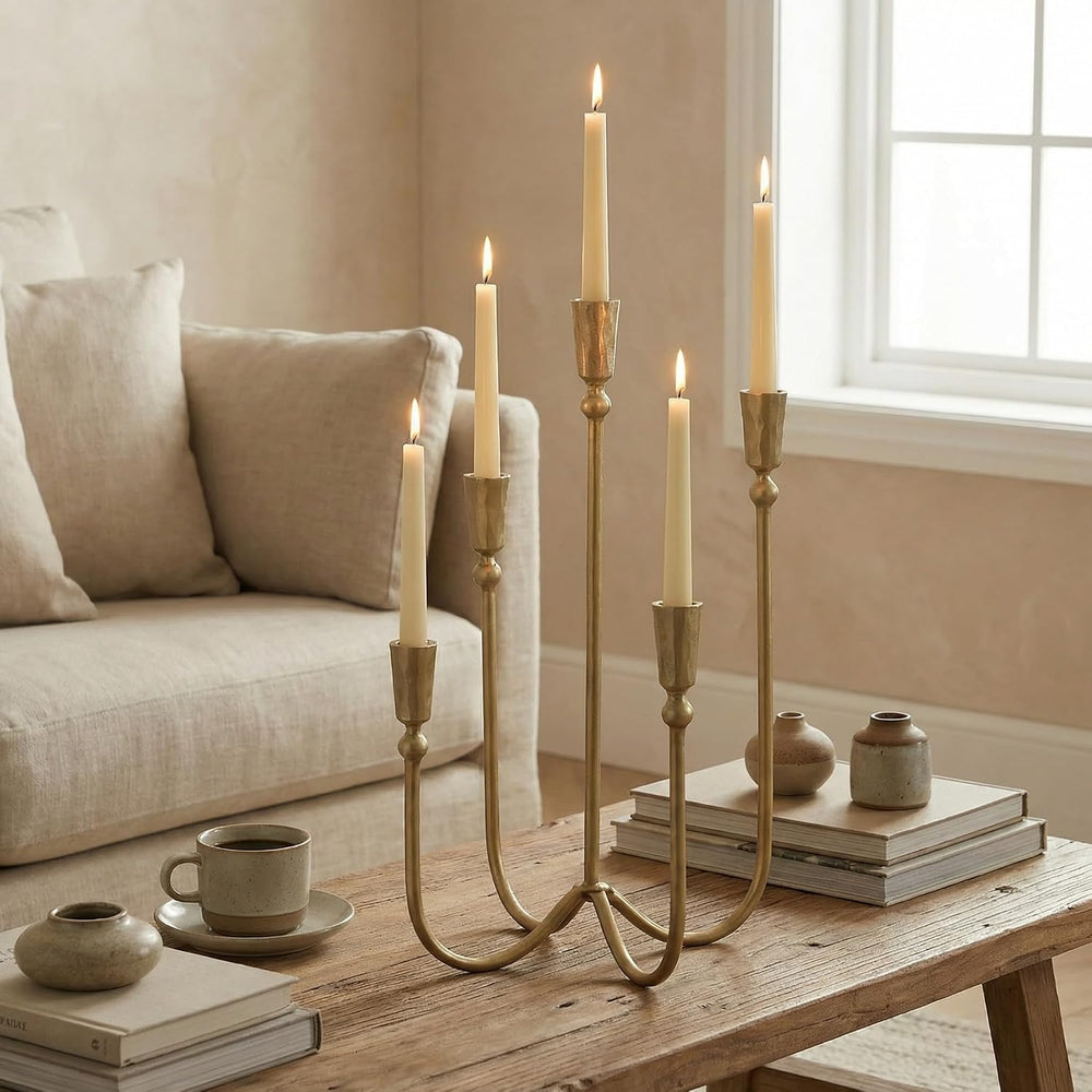 Large Iron Candelabra Centerpieces for Tables, 5 Arm Taper Candle Holders