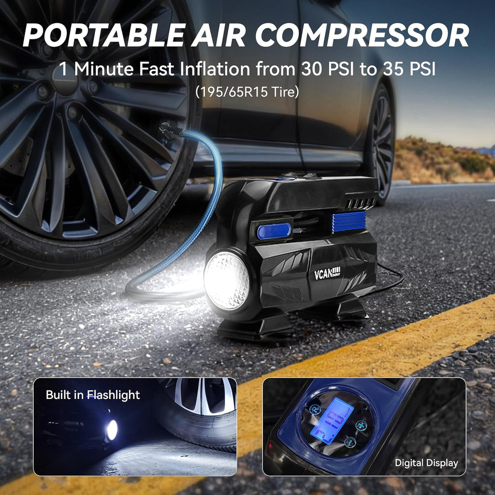 Car Emergency Safety Kit Bag with Digital Air Compressor,Jumper Cables,First ...