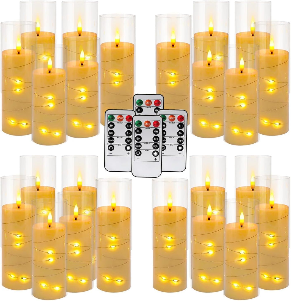 24 Pcs LED Flameless Candles with Remote, 3D Flickering Flame & LED Strin...