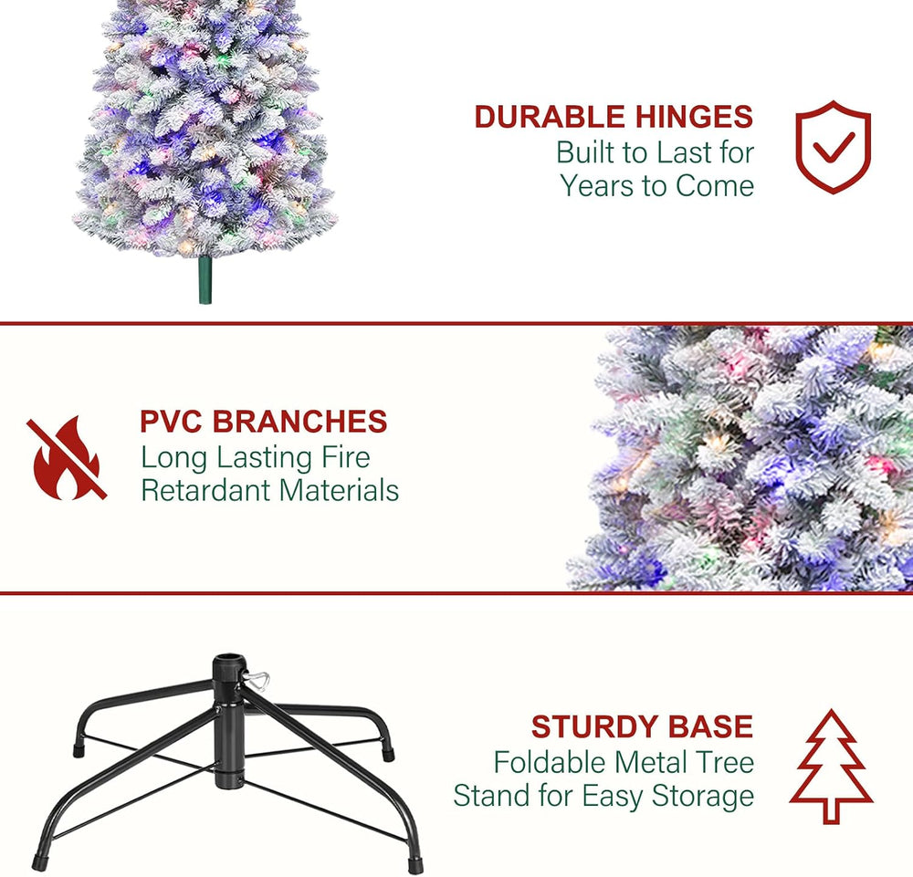 Hykolity 7.5ft Prelit Slim Flocked Christmas Tree with 240 Multicolor LEDs