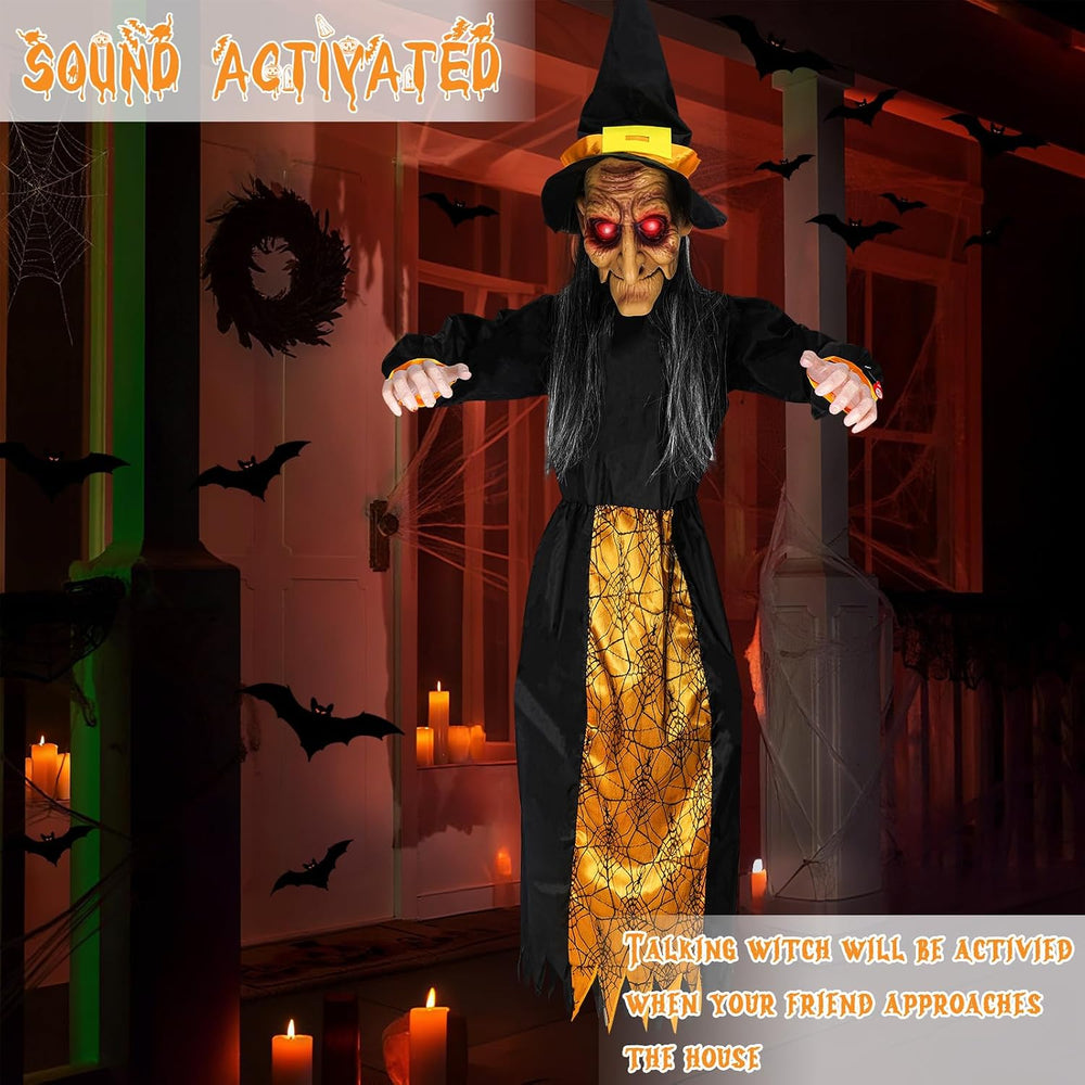 67" Halloween Hanging Witch, Halloween Decoration Outdoor Talking Ghost ...
