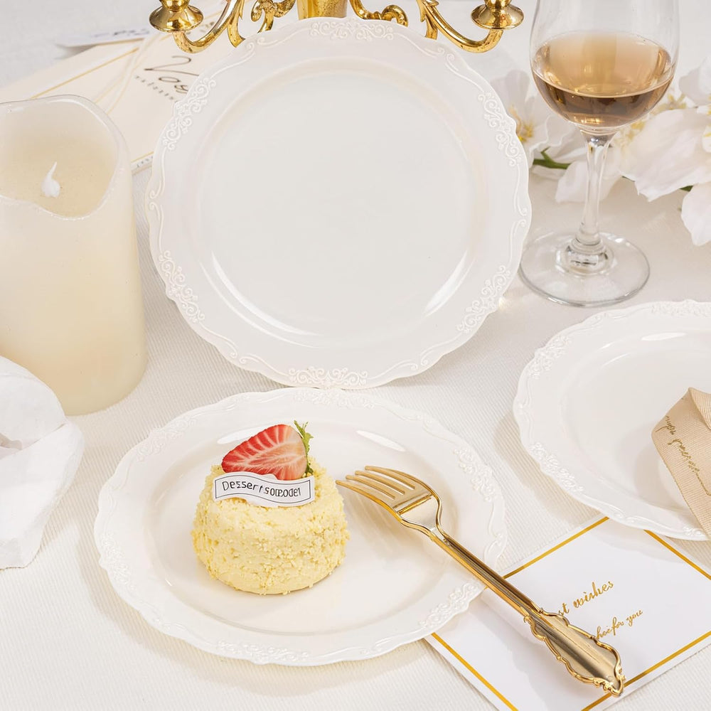 DaYammi 60PCS Ivory Plastic Plates, 7.5 inch Disposable Dessert Plates