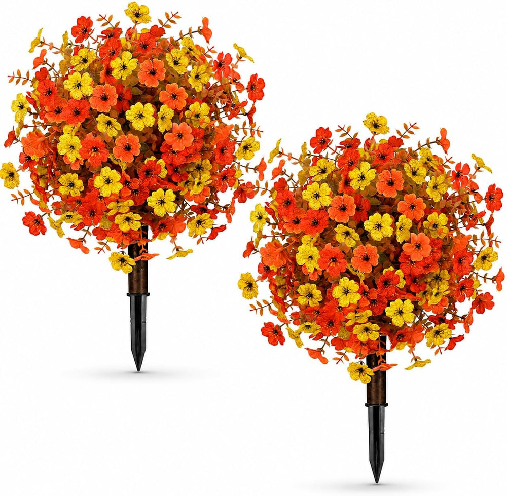 ICX 2pcs Fall Artificial Topiary Ball Trees, Faux mums Flowers for Outside