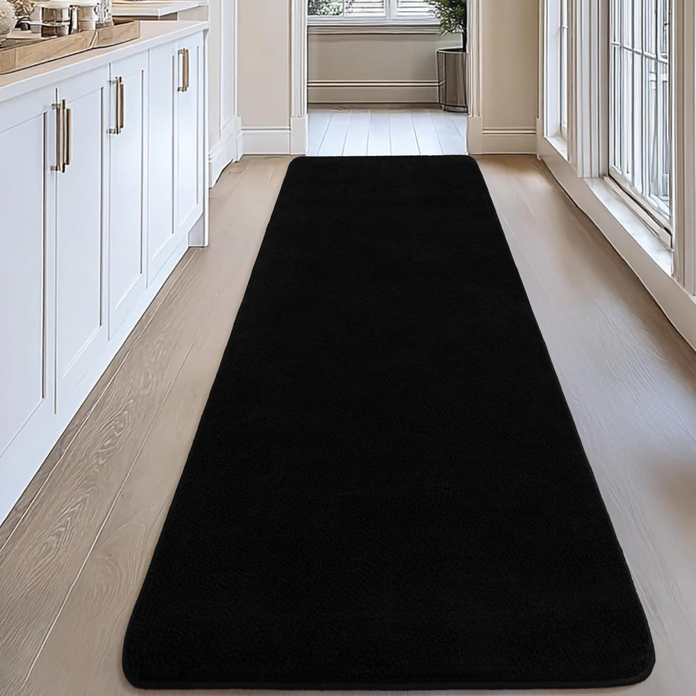 2x6 Black Memory‑Foam Runner Rug, Thick Modern Indoor Carpet for Hallyway