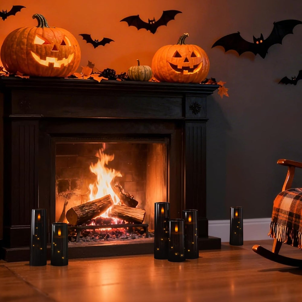 Raycare 9 Pcs Black Halloween Flameless Pillar Candles with Remote Timer