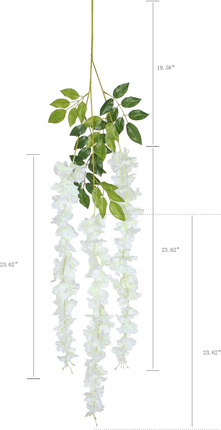 12 Piece Artificial Silk Wisteria Hanging Flowers(White)