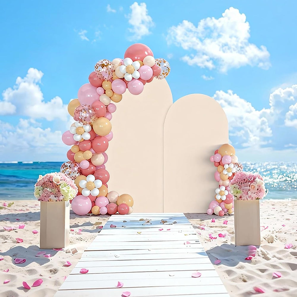 Wedding Arch Backdrop Stand Set of 2 With Beige Cover (7.2FT+6FT)