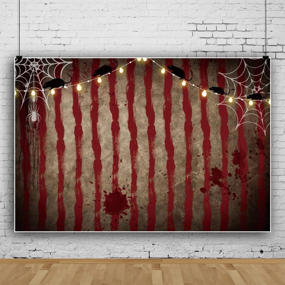 12x8ft Halloween Circus Backdrop Horror Scary Bloody Circus Tent Rat Spider W...