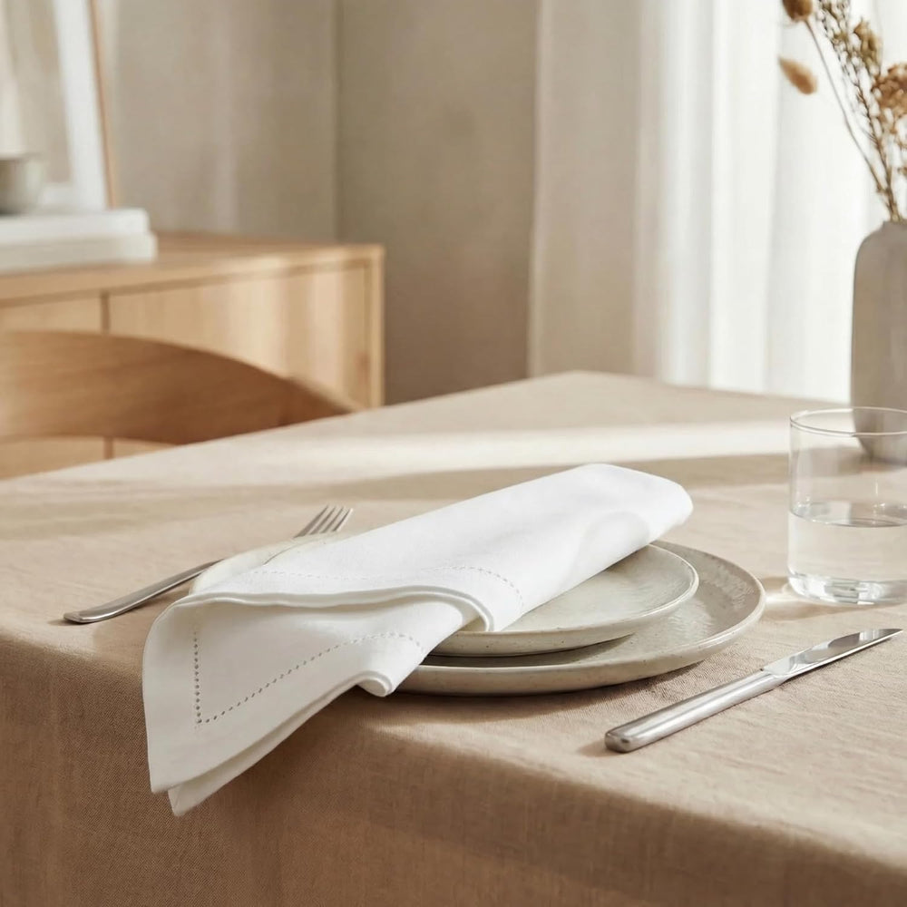 Urban Villa Cloth Napkins White Hemstitch Dinner Napkins Set of 12 (20X20) 10...