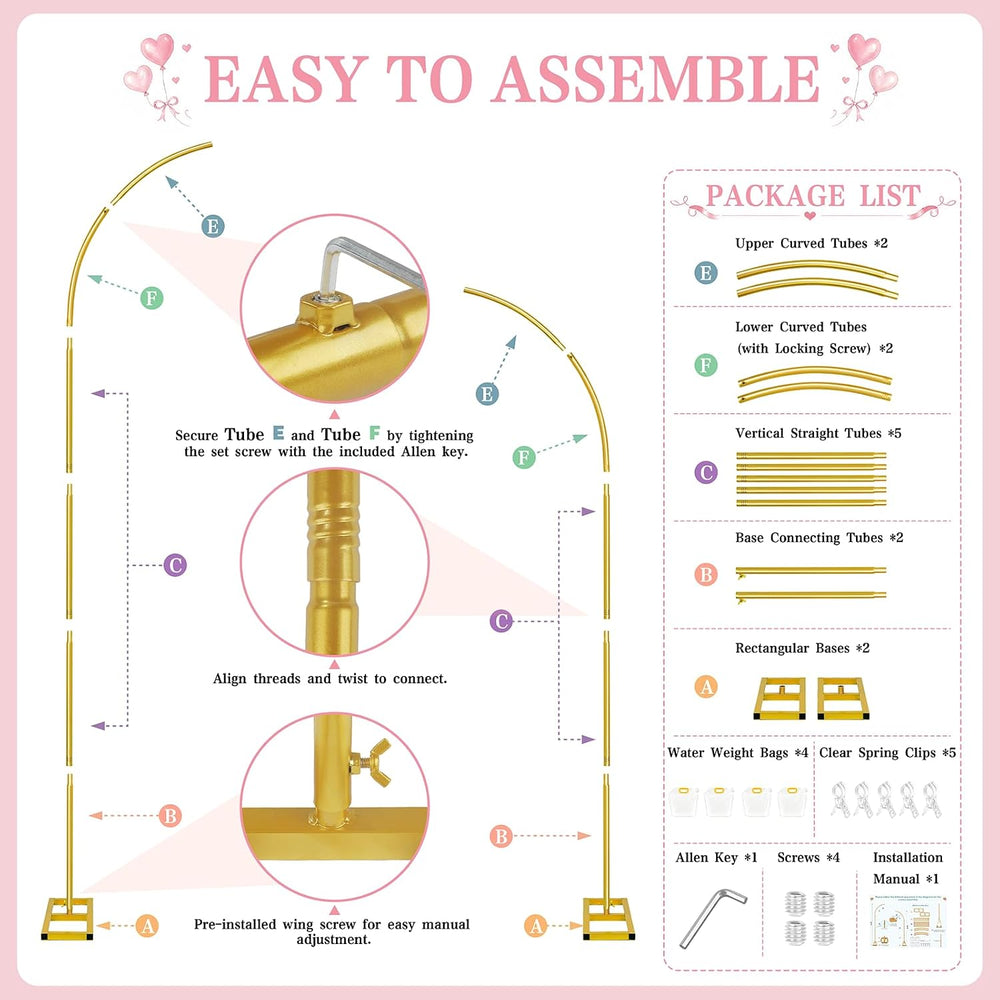 RELBRO Half Balloon Arch Backdrop Stand with Base, 7.2 x 5.9 Feet, Gold
