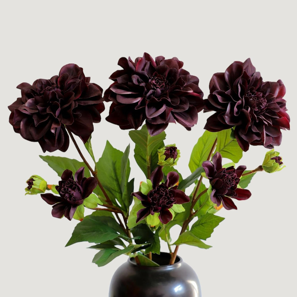 KBREE Real Touch Dahlia Artificial Flowers, 3 Pcs, 24.3” Long Stem Faux Dahli...