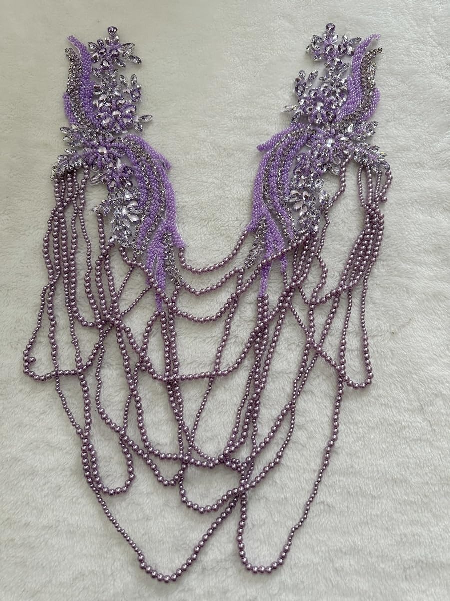 Handmade Rhinestone Fringe Patch Trim Crystal Beaded Applique for Sewing Craf...