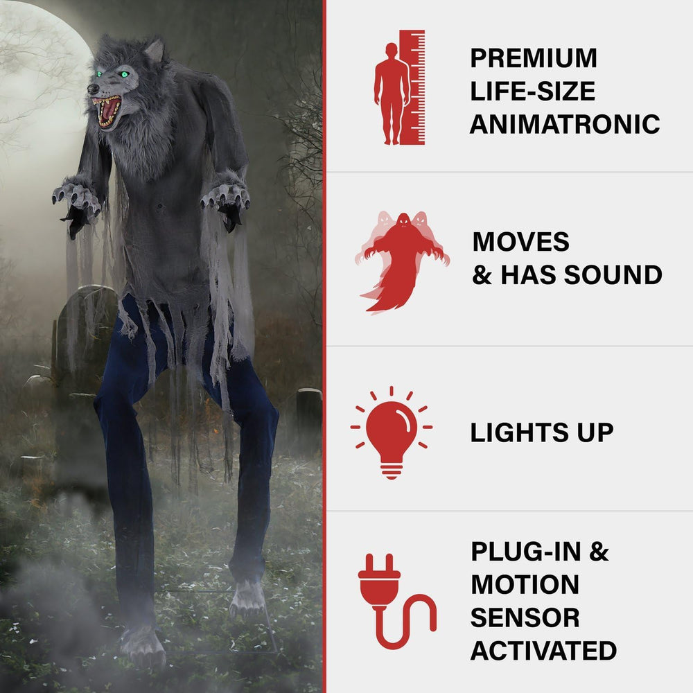 Haunted Hill Farm 7-Ft. Motion-Activated Werewolf Animatronic with LEDs