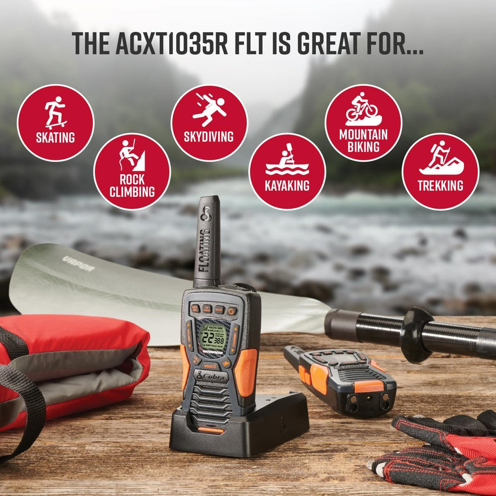 Cobra ACXT1035R FLT Floating Walkie Talkies, Waterproof, Rechargeable