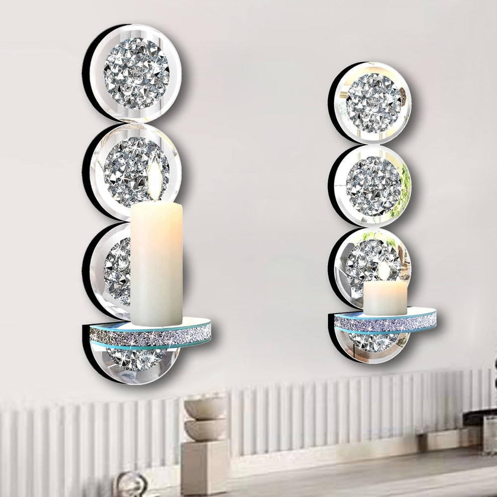 ZOLAPI Set of 2 Crystal Crush Diamond Candle Sconces, Gorgeous Silver Mirrore...