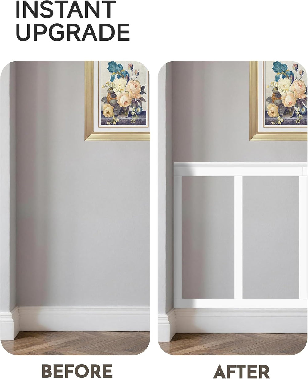 Upick Board and Batten Wainscoting Panels, Paintable, 94" x 54", White