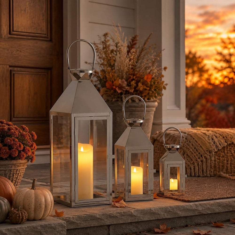 Elegant Candle Lantern Set with Tempered Glass- 3 Sizes (26", 19", ...