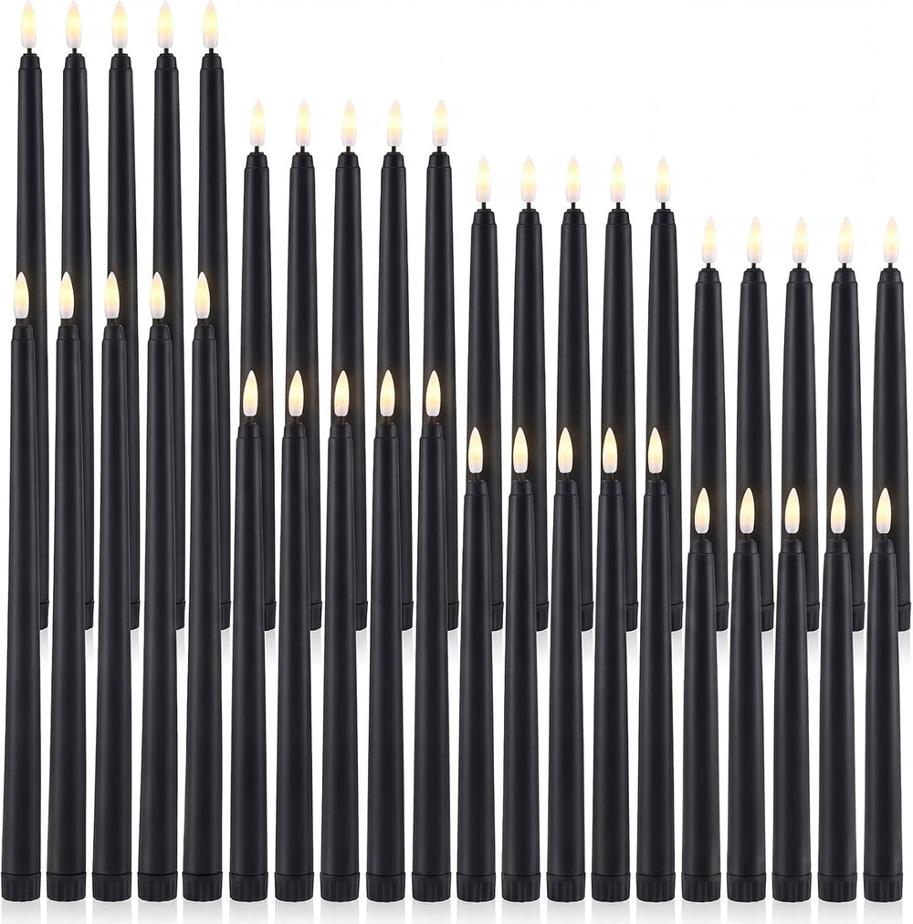 Flameless Taper Candles LED Flickering Candlesticks, Black, 40 Pcs