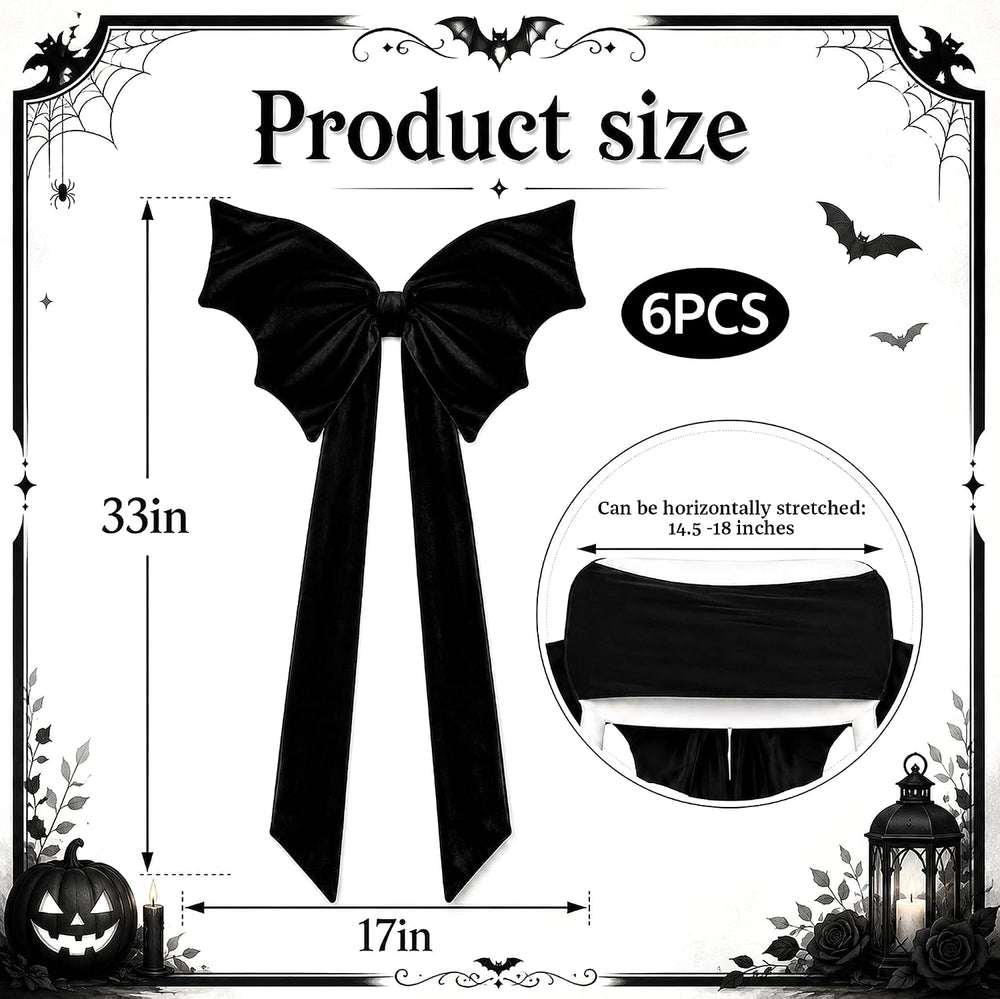 6 Pcs Black Velvet Chair Bow Sashes, 33"L Halloween Chair Bow Cover Decor
