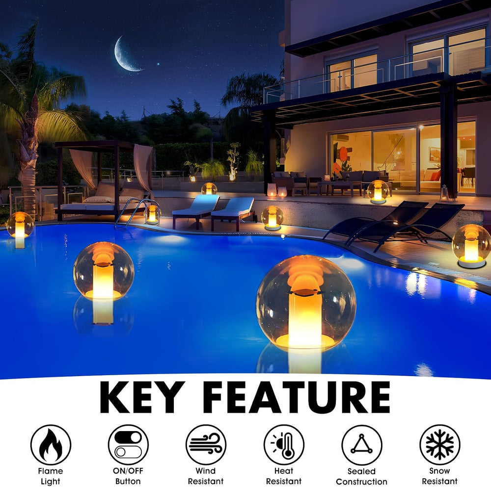 Floating Pool Lights, Solar Flickering Flame Pool Lights (2pcs)